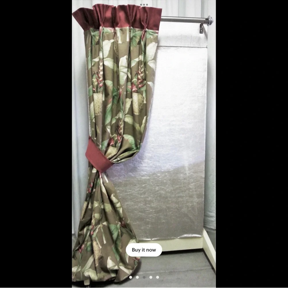 Curtain panel. Fan top pleat in red velvet fabric. Custom made. New